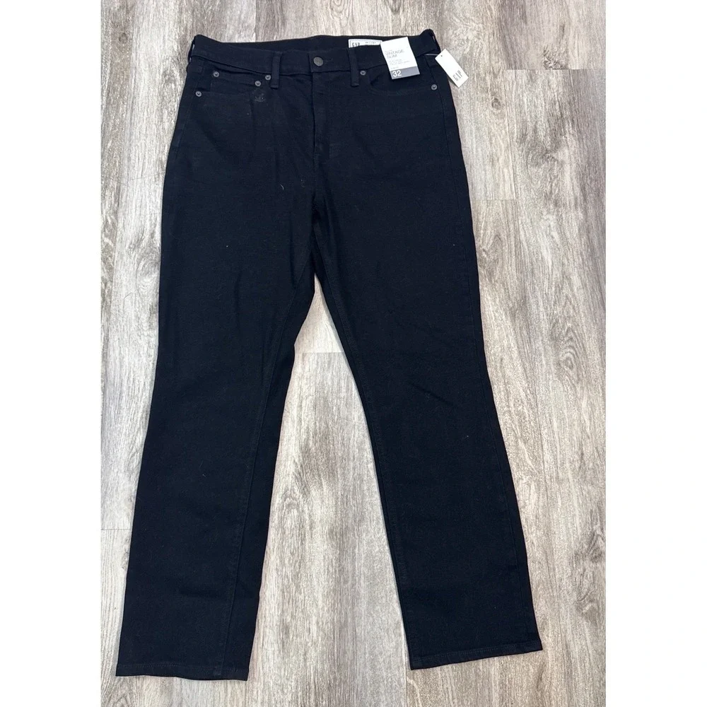GAP Vintage Slim High Rise Jeans Womens 32 14R Black Stretch Ankle Denim‎ NEW